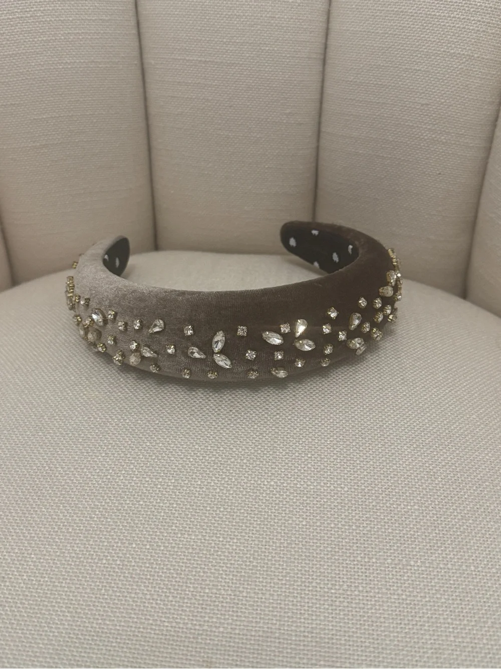 LeLe Sadoughi Taupe crystal-embellished velvet headband